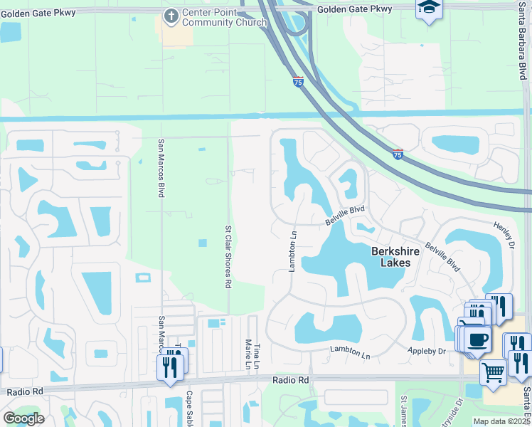 map of restaurants, bars, coffee shops, grocery stores, and more near 772 Belville Boulevard in Naples