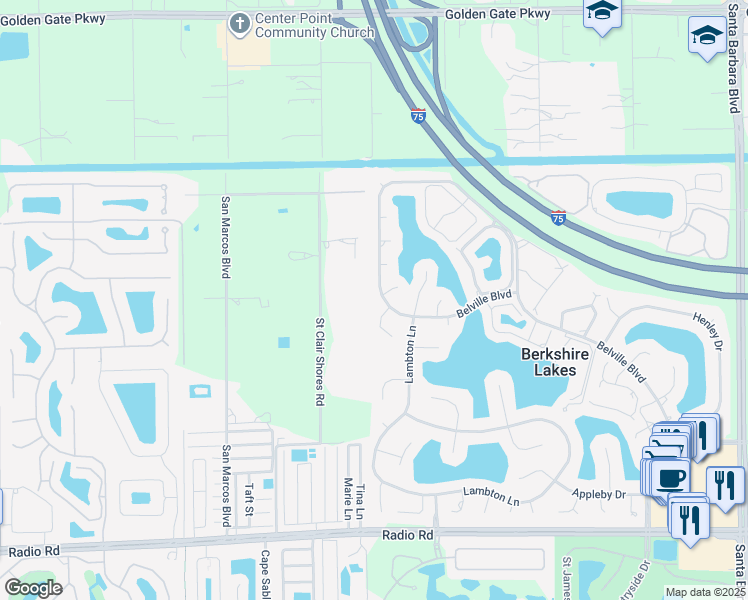 map of restaurants, bars, coffee shops, grocery stores, and more near 772 Belville Boulevard in Naples