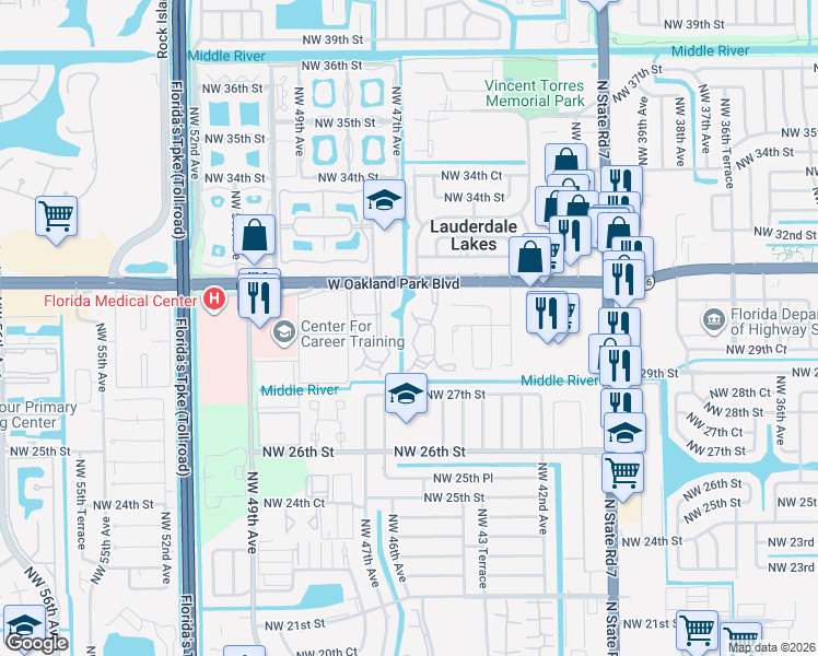 map of restaurants, bars, coffee shops, grocery stores, and more near 205 Northwest 46th Avenue in Lauderdale Lakes