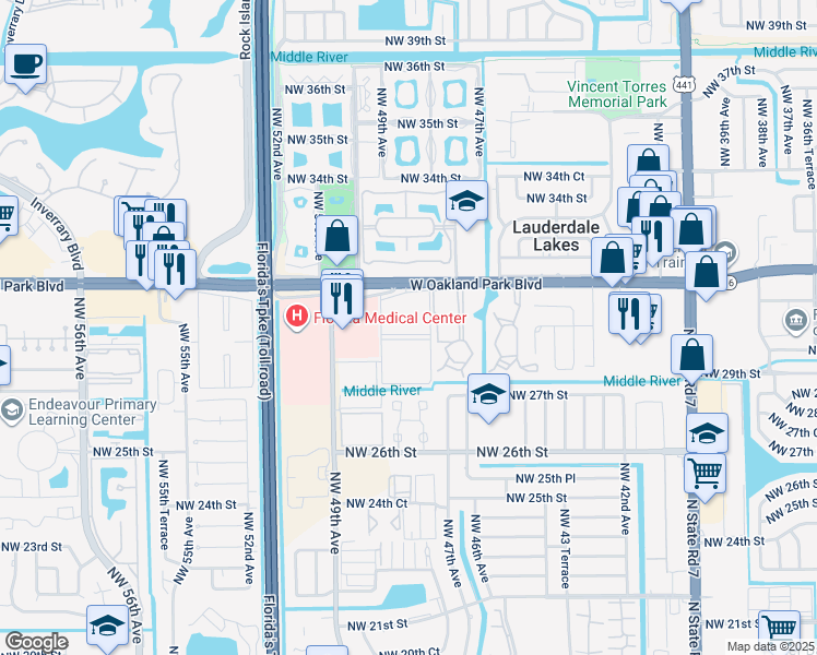 map of restaurants, bars, coffee shops, grocery stores, and more near 527 Northwest 30th Street in Lauderdale Lakes