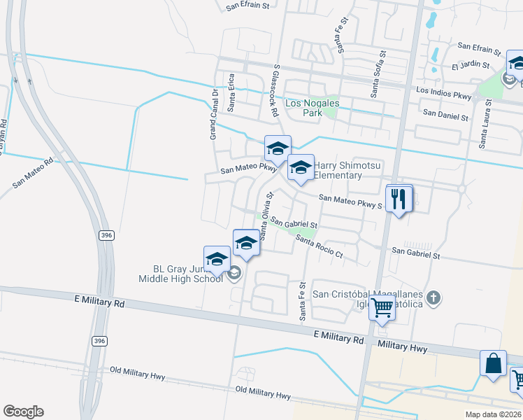map of restaurants, bars, coffee shops, grocery stores, and more near 2907 San Gabriel Street in Mission