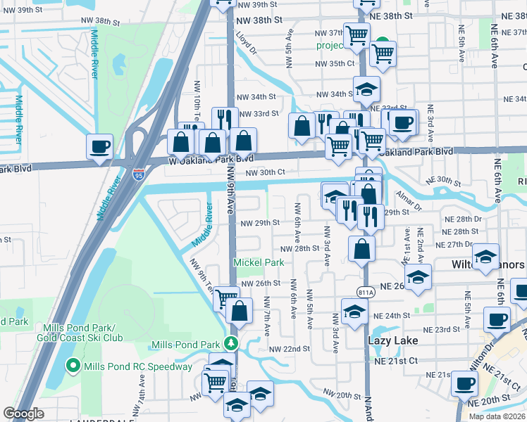 map of restaurants, bars, coffee shops, grocery stores, and more near 2924 Northwest 8th Avenue in Wilton Manors