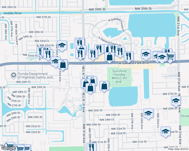 map of restaurants, bars, coffee shops, grocery stores, and more near 3006 Northwest 30th Terrace in Fort Lauderdale