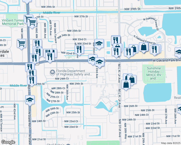 map of restaurants, bars, coffee shops, grocery stores, and more near 2999 Northwest 33rd Avenue in Lauderdale Lakes