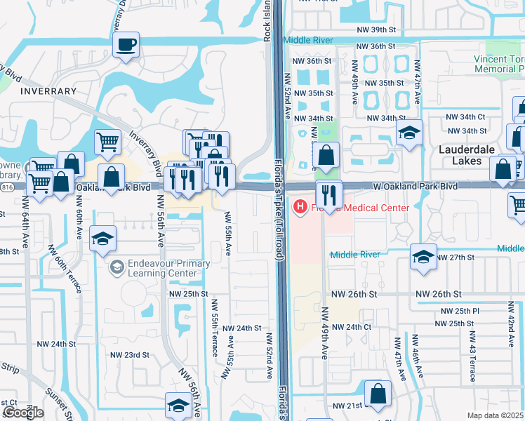 map of restaurants, bars, coffee shops, grocery stores, and more near 2982 Northwest 55th Avenue in Lauderhill
