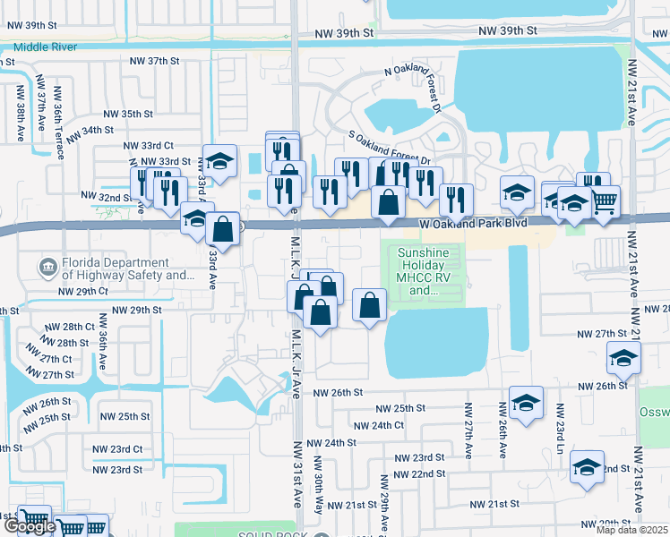 map of restaurants, bars, coffee shops, grocery stores, and more near 3006 Northwest 30th Terrace in Fort Lauderdale