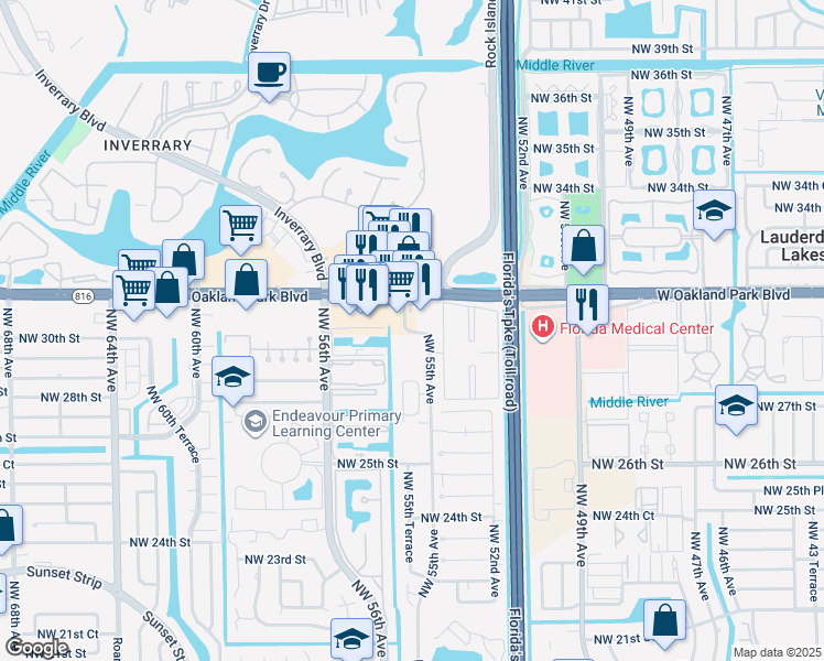 map of restaurants, bars, coffee shops, grocery stores, and more near 2992 Northwest 55th Avenue in Lauderhill