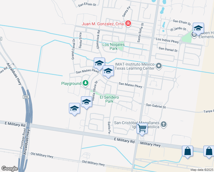 map of restaurants, bars, coffee shops, grocery stores, and more near 3903 Santa Susana in Mission