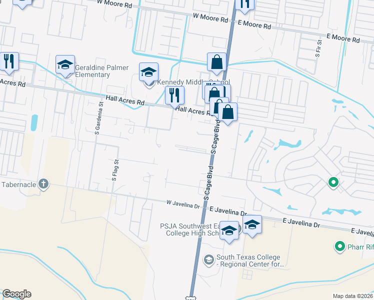 map of restaurants, bars, coffee shops, grocery stores, and more near 2816 South Cage Boulevard in Pharr