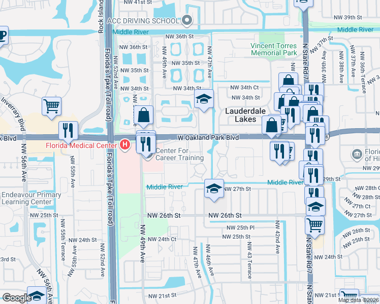 map of restaurants, bars, coffee shops, grocery stores, and more near 149 Northwest 48th Avenue in Lauderdale Lakes