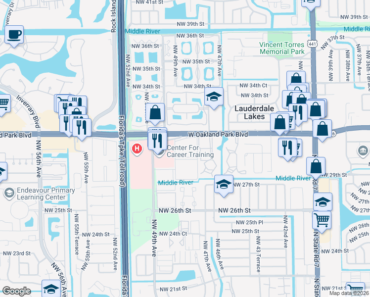 map of restaurants, bars, coffee shops, grocery stores, and more near 527 Northwest 30th Street in Lauderdale Lakes