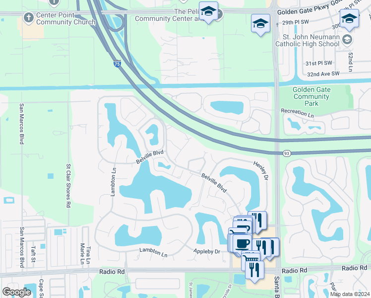 map of restaurants, bars, coffee shops, grocery stores, and more near 752 Landover Circle in Naples