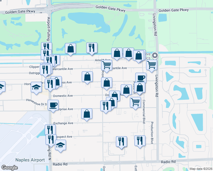 map of restaurants, bars, coffee shops, grocery stores, and more near 1236 Industrial Boulevard in Naples