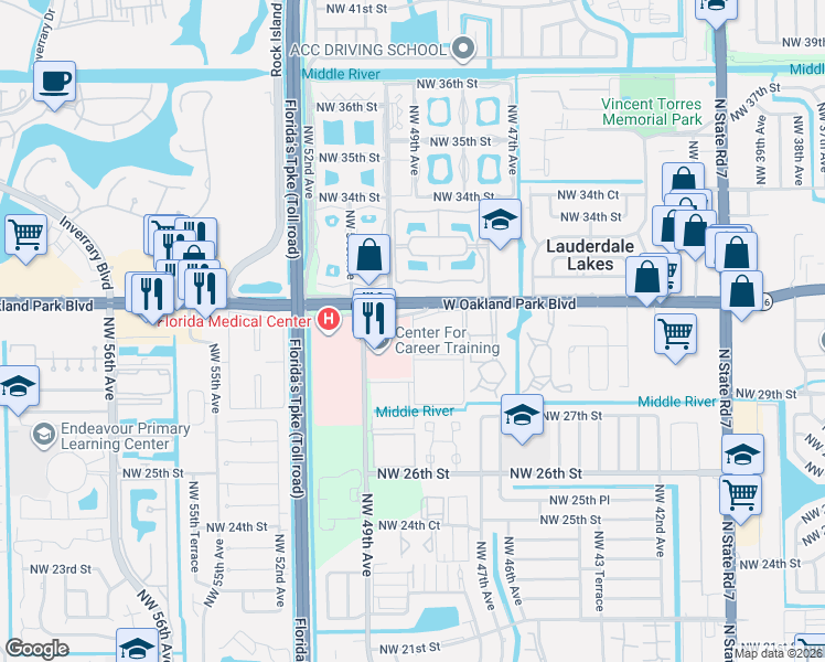 map of restaurants, bars, coffee shops, grocery stores, and more near in Lauderdale Lakes