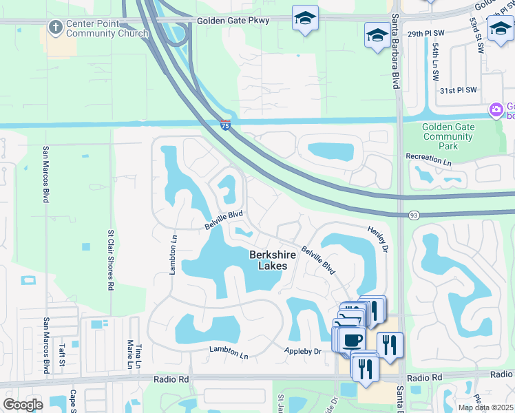 map of restaurants, bars, coffee shops, grocery stores, and more near 708 Landover Circle in Naples