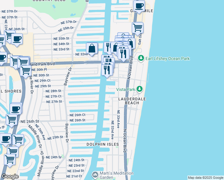 map of restaurants, bars, coffee shops, grocery stores, and more near 3201 Northeast 29th Street in Fort Lauderdale