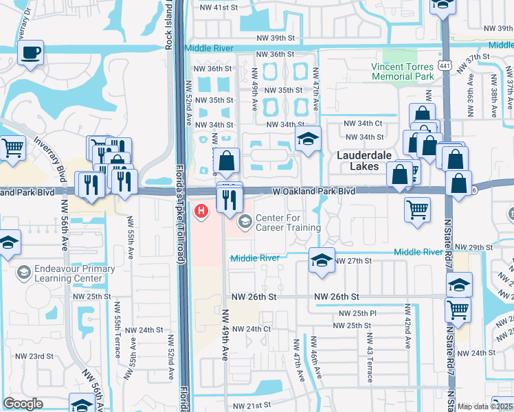 map of restaurants, bars, coffee shops, grocery stores, and more near in Lauderdale Lakes