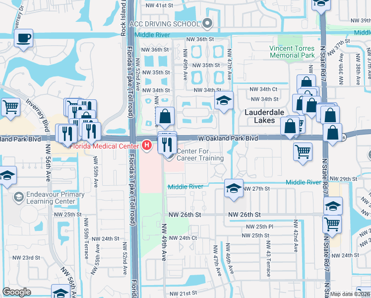 map of restaurants, bars, coffee shops, grocery stores, and more near in Lauderdale Lakes