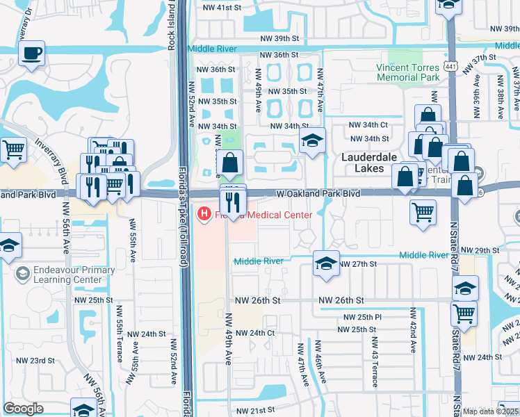 map of restaurants, bars, coffee shops, grocery stores, and more near in Lauderdale Lakes