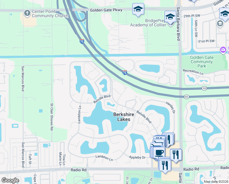map of restaurants, bars, coffee shops, grocery stores, and more near 708 Landover Circle in Naples