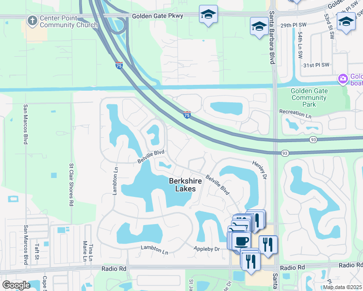 map of restaurants, bars, coffee shops, grocery stores, and more near 708 Landover Circle in Naples