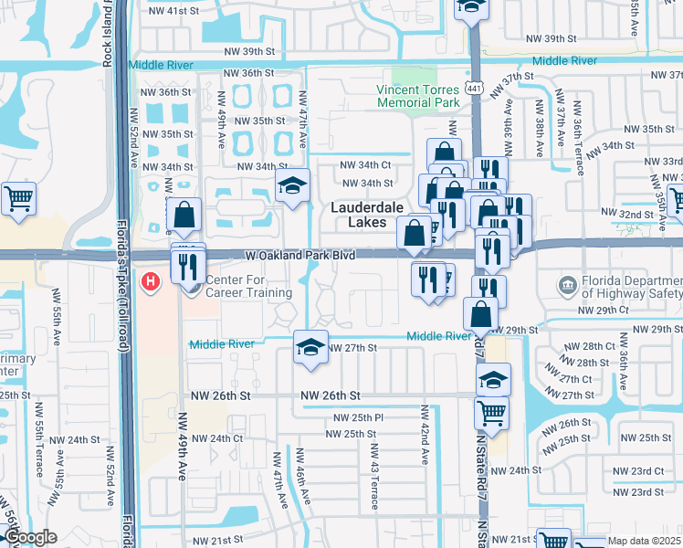 map of restaurants, bars, coffee shops, grocery stores, and more near 215 Northwest 46th Avenue in Lauderdale Lakes