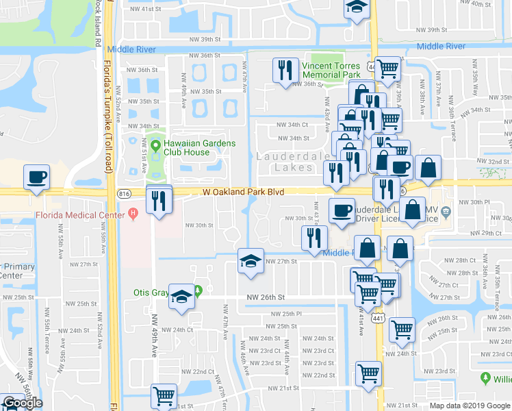 map of restaurants, bars, coffee shops, grocery stores, and more near 3111 Northwest 46th Avenue in Fort Lauderdale