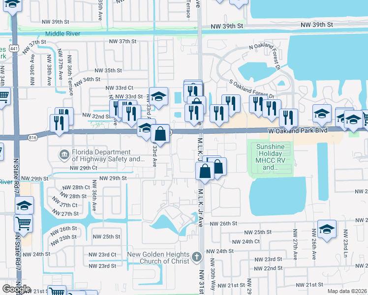map of restaurants, bars, coffee shops, grocery stores, and more near in Lauderdale Lakes