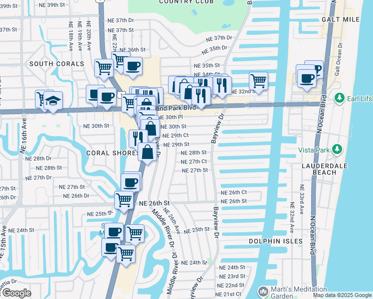 map of restaurants, bars, coffee shops, grocery stores, and more near in Oakland Park