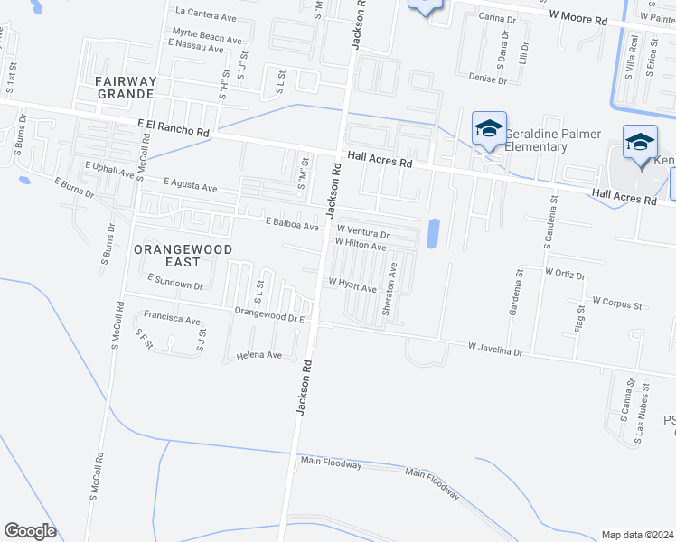map of restaurants, bars, coffee shops, grocery stores, and more near 3705 Embassy Avenue in Pharr