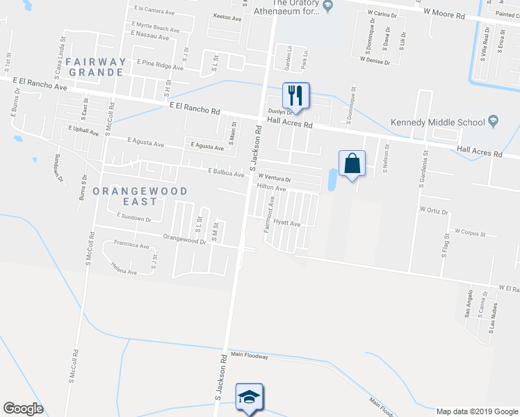 map of restaurants, bars, coffee shops, grocery stores, and more near 3700 Embassy Avenue in Pharr