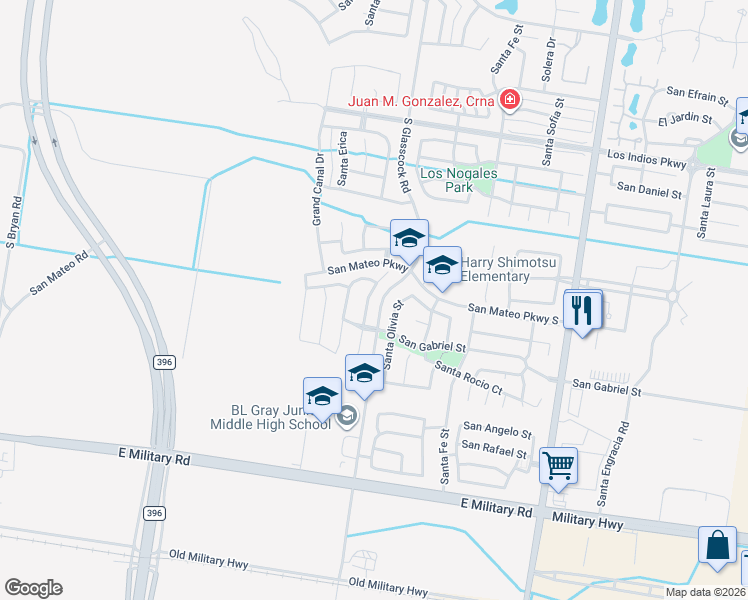 map of restaurants, bars, coffee shops, grocery stores, and more near 3814 Santa Veronica Street in Mission