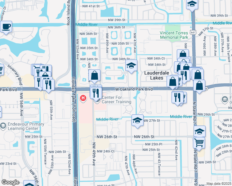 map of restaurants, bars, coffee shops, grocery stores, and more near 3001 Northwest 48th Avenue in Lauderdale Lakes