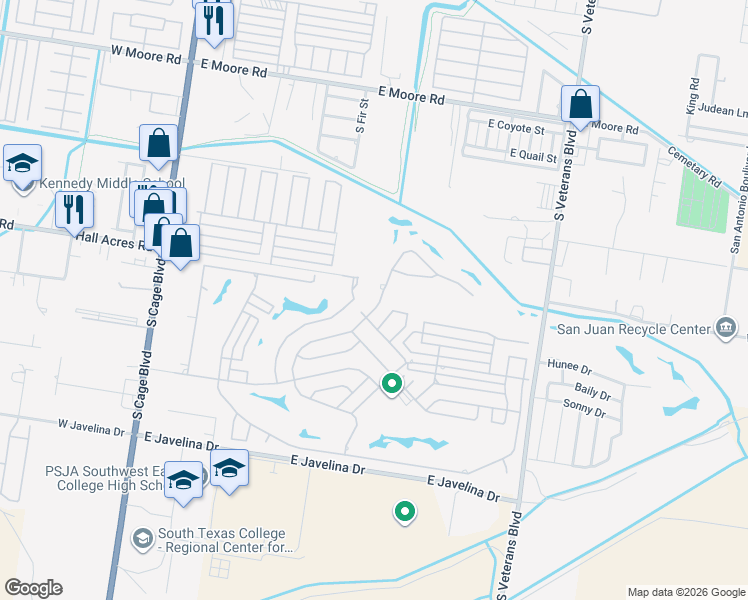 map of restaurants, bars, coffee shops, grocery stores, and more near 2604 Rhett Drive in Pharr