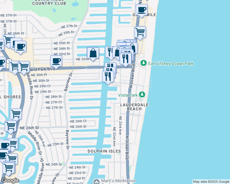 map of restaurants, bars, coffee shops, grocery stores, and more near 3201 Northeast 29th Street in Fort Lauderdale