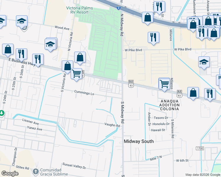 map of restaurants, bars, coffee shops, grocery stores, and more near 3707 U.S. 83 Business in Donna