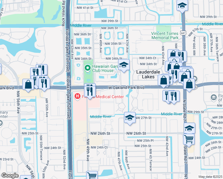 map of restaurants, bars, coffee shops, grocery stores, and more near 3001 Northwest 48th Avenue in Lauderdale Lakes