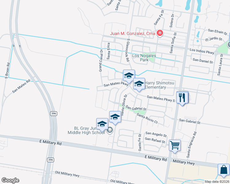 map of restaurants, bars, coffee shops, grocery stores, and more near 3814 Santa Veronica Street in Mission