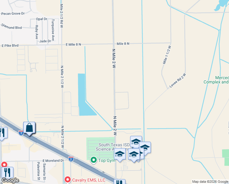 map of restaurants, bars, coffee shops, grocery stores, and more near 9579 Mile 2 West in Mercedes