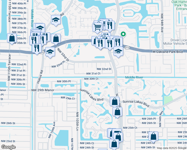 map of restaurants, bars, coffee shops, grocery stores, and more near 10320 Northwest 31st Court in Sunrise