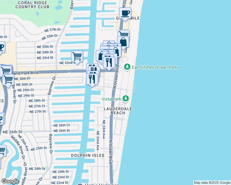 map of restaurants, bars, coffee shops, grocery stores, and more near 2909 Center Avenue in Fort Lauderdale