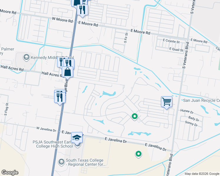 map of restaurants, bars, coffee shops, grocery stores, and more near 334 Ohara Drive in Pharr