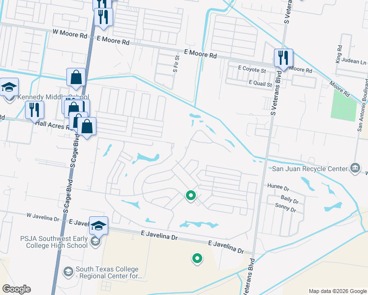 map of restaurants, bars, coffee shops, grocery stores, and more near 2604 Rhett Drive in Pharr