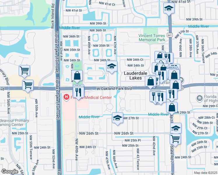 map of restaurants, bars, coffee shops, grocery stores, and more near in Lauderdale Lakes