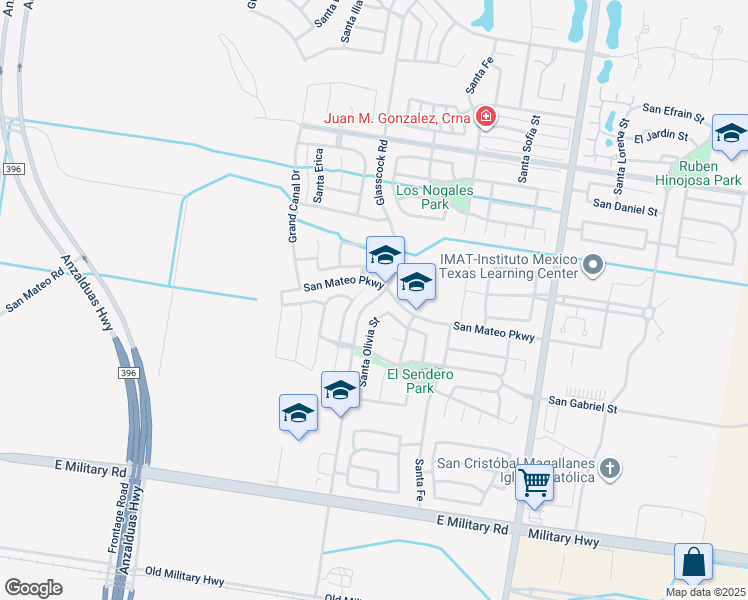 map of restaurants, bars, coffee shops, grocery stores, and more near Glasscock Road in Mission