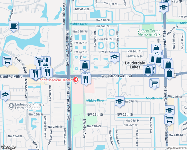 map of restaurants, bars, coffee shops, grocery stores, and more near in Lauderdale Lakes