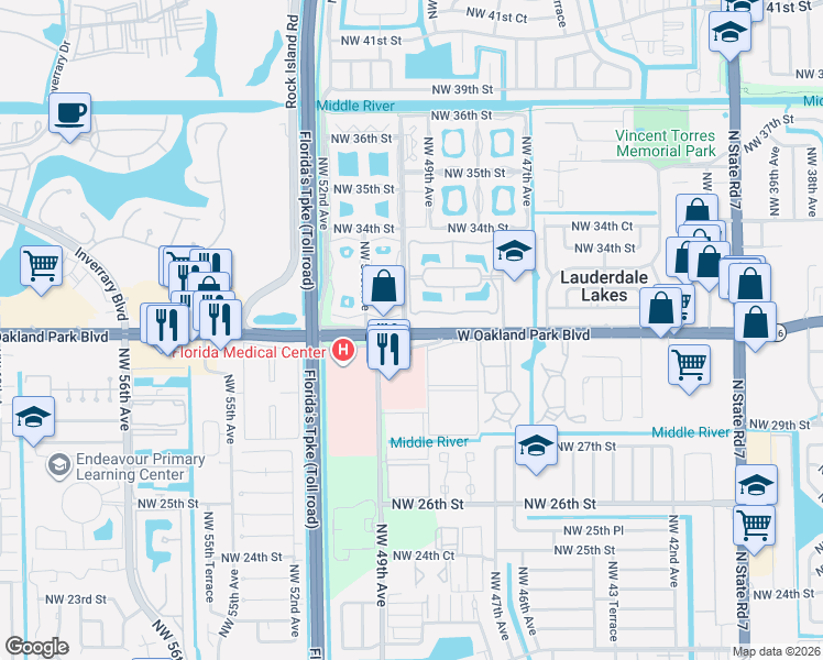 map of restaurants, bars, coffee shops, grocery stores, and more near in Lauderdale Lakes