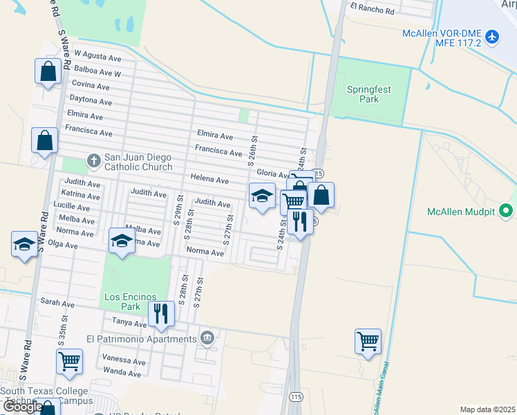 map of restaurants, bars, coffee shops, grocery stores, and more near 4801 South 26th Street in McAllen