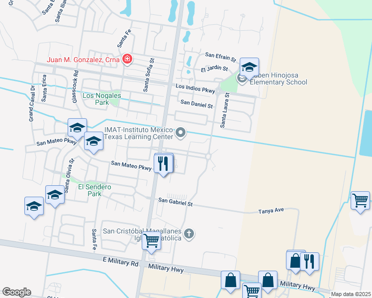 map of restaurants, bars, coffee shops, grocery stores, and more near 3805 Plantation Grove Boulevard in Mission