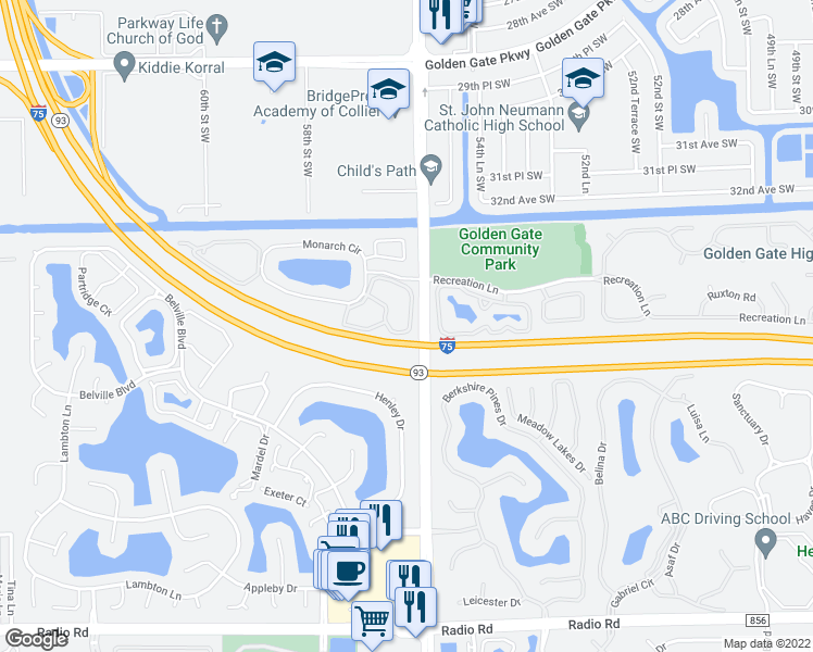 map of restaurants, bars, coffee shops, grocery stores, and more near 1392 Churchill Circle in Naples